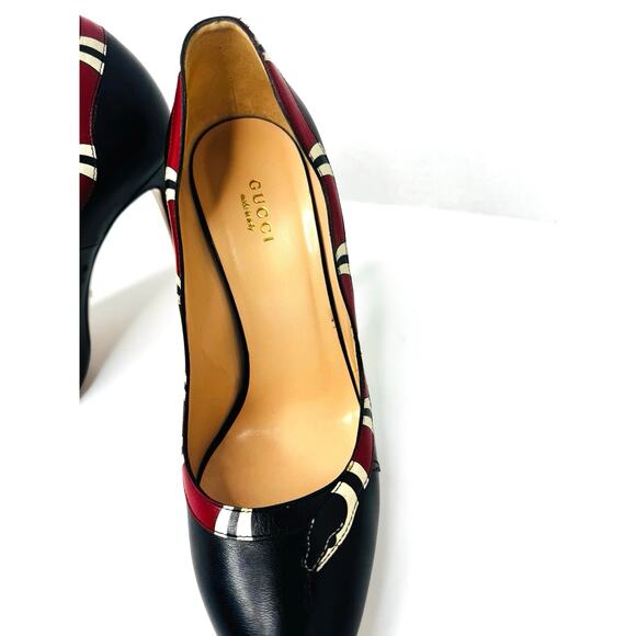 Gucci Black Red Yoko Snake High Heel Pumps Women’s Designer Shoes EU 38.5 - Picture 4 of 11
